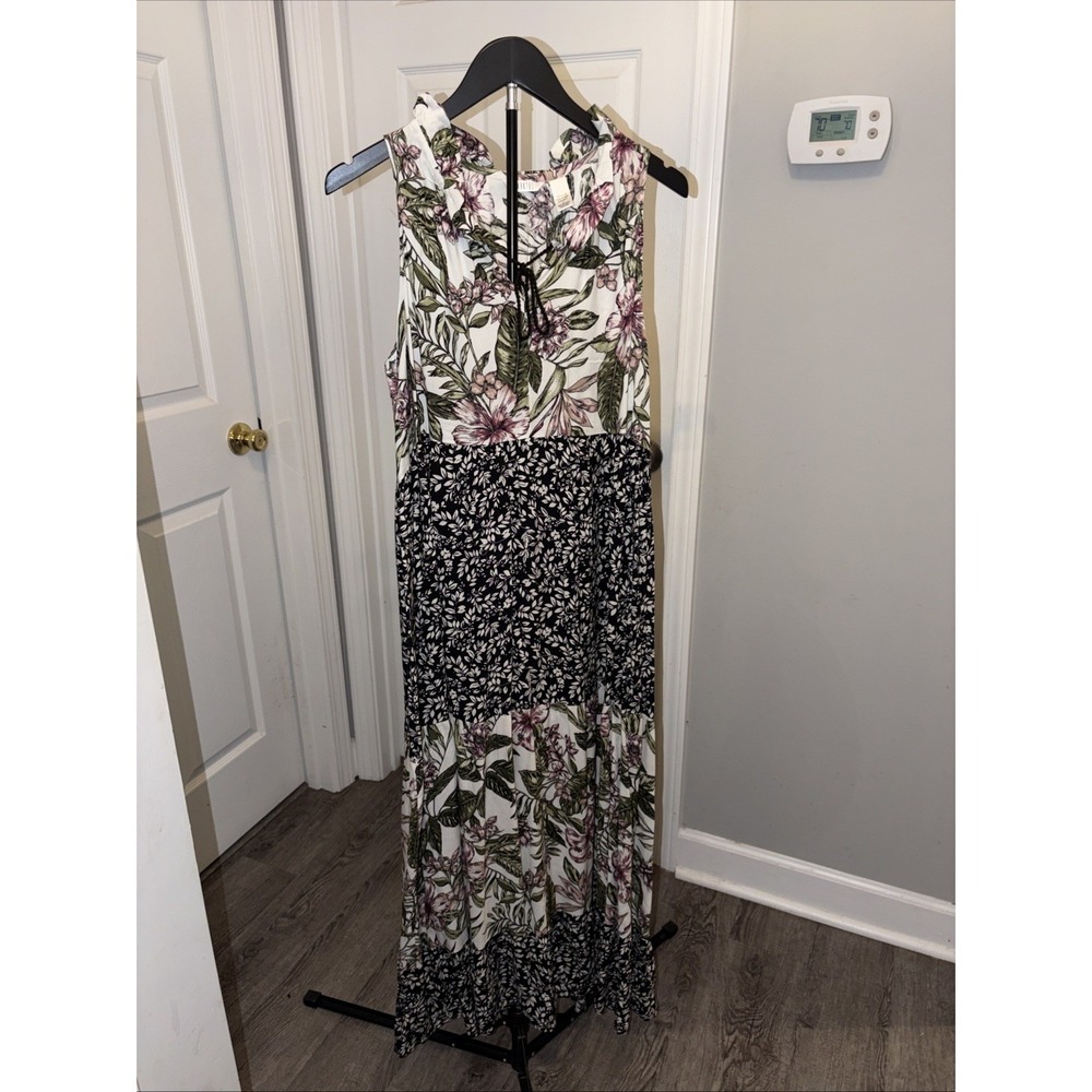 KAKTUS Sleeveless Tiered Maxi Dress Large Cottagecore Flowy Tropical Festival